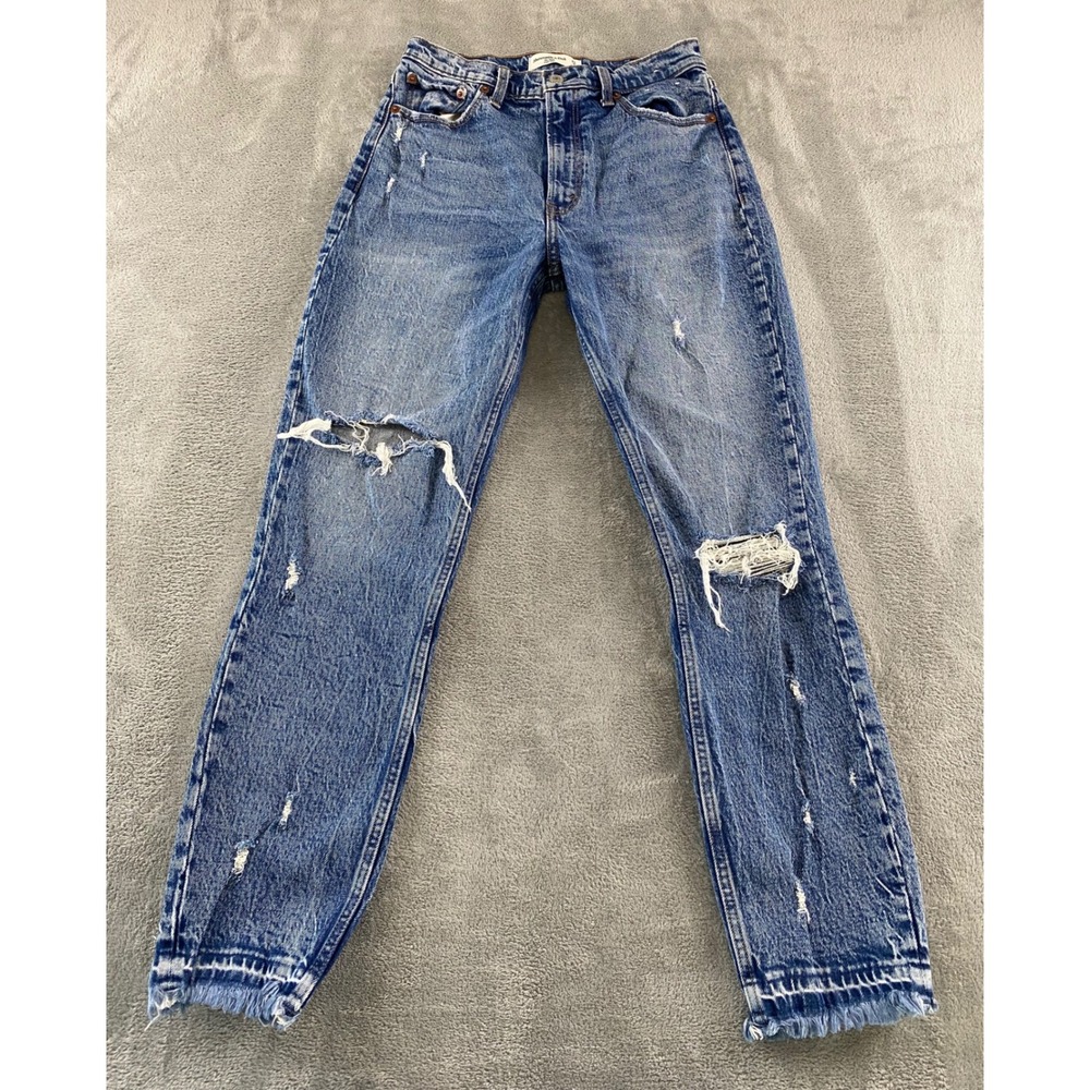 Abercrombie & Fitch The Mom High Rise Distressed Jeans Medium Wash Size 27/4L